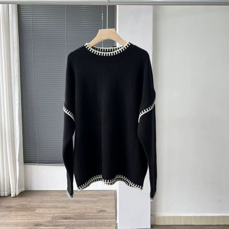 Damen Übergroßer Strickpullover mit Kontrastbündchen R&B