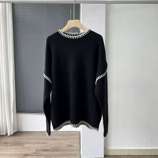 Damen Übergroßer Strickpullover mit Kontrastbündchen R&B