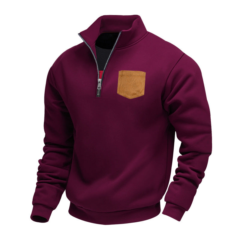 Herren Fleece-Pullover mit hohem Kragen und praktischer Brusttasche R&B