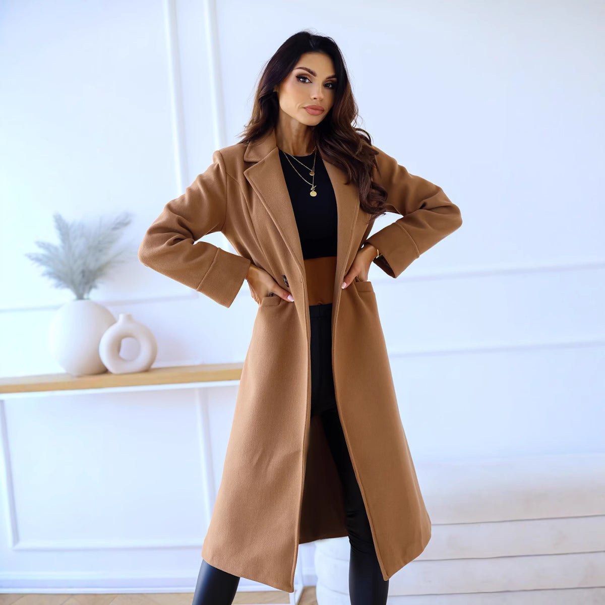 Damen Eleganter Wollmantel mit klassischem Revers und zeitlosem Design R&B