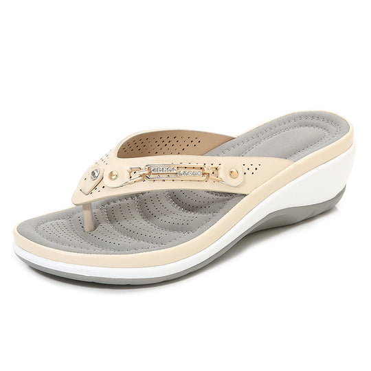 Damen trendige Wedge-Sandalen mit modischem Zierband und atmungsaktiver Fußbettung R&B