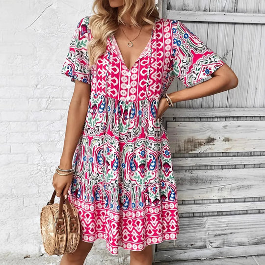 Damen Sommerliches Minikleid mit V-Ausschnitt und voluminösen Ärmeln R&B
