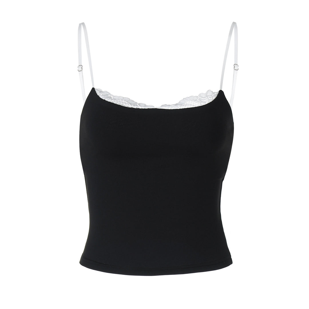 Damen Crop-Top mit zartem Spitzenrand und schmalen Trägern R&B