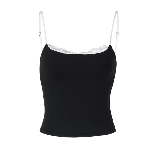 Damen Crop-Top mit zartem Spitzenrand und schmalen Trägern R&B