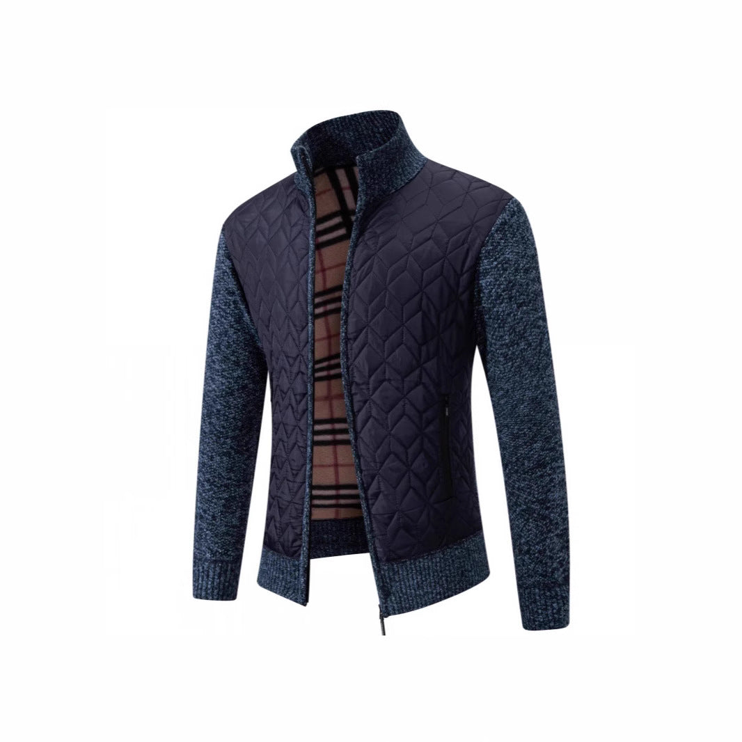 Herren Steppjacke mit hohem Kragen und eleganter Strickästhetik R&B