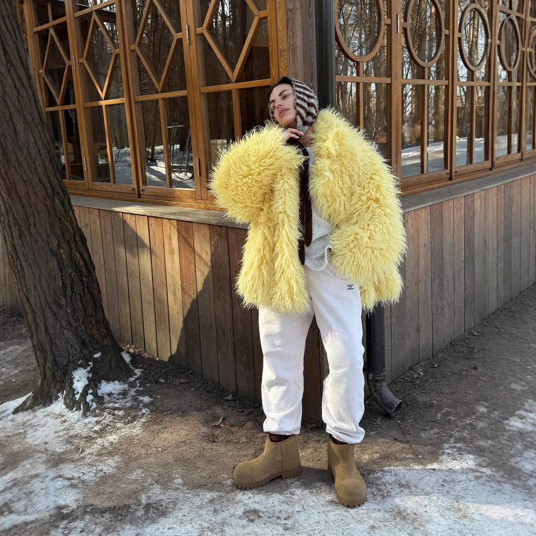 Damen Luxuriöse und flauschige Kunstpelzjacke R&B