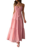 Damen luftiges Maxikleid mit Rüschendetails und verstellbarem Taillenband R&B