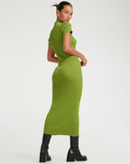 Damen figurbetontes Strickkleid mit asymmetrischem Ausschnitt und hohem Kragen R&B