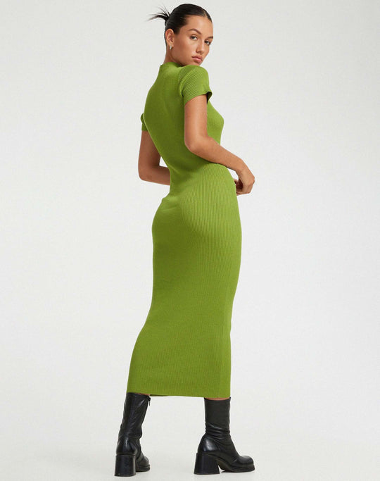 Damen figurbetontes Strickkleid mit asymmetrischem Ausschnitt und hohem Kragen R&B