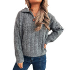 Damen Strickpullover mit kurzer Reißverschlussleiste und Wellenstruktur R&B