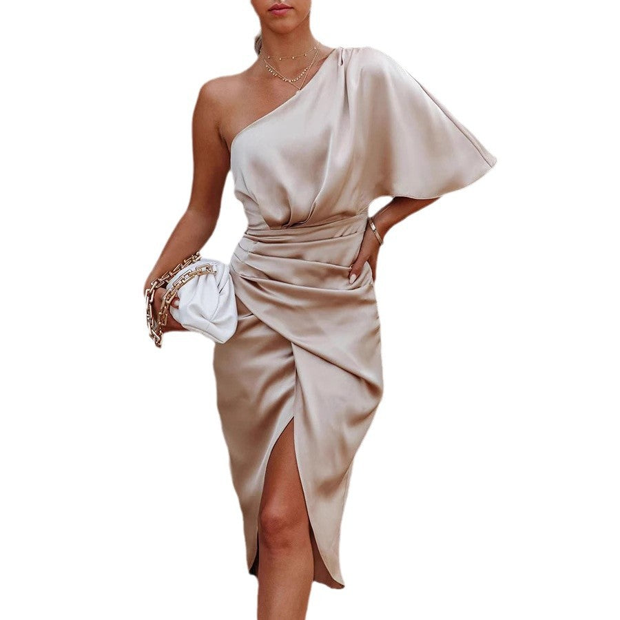 Damen Elegantes Wickelkleid mit asymmetrischem Schnitt und seidigem Finish R&B