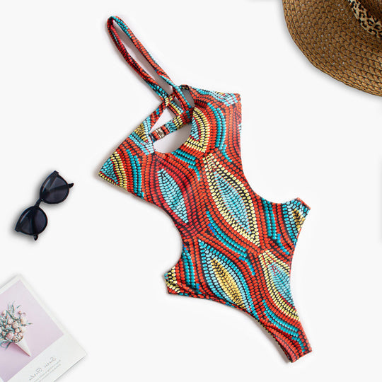 Damen Einteiliger Badeanzug mit asymmetrischem Cut-Out und floralem Design R&B