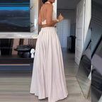 Damen Elegantes Maxikleid mit tiefem V-Ausschnitt und schmeichelndem Taillengürtel R&B