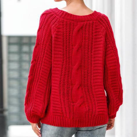 Damen Grobstrickpullover mit voluminösen Ärmeln und Zopfmuster R&B