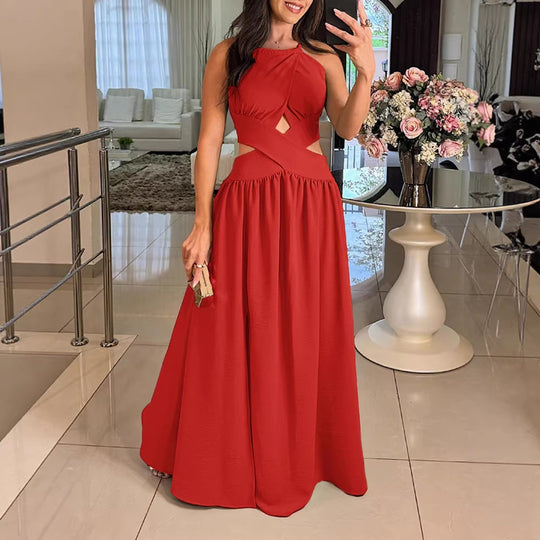 Damen Maxikleid mit eleganter Überkreuzung und modischem Ausschnitt R&B