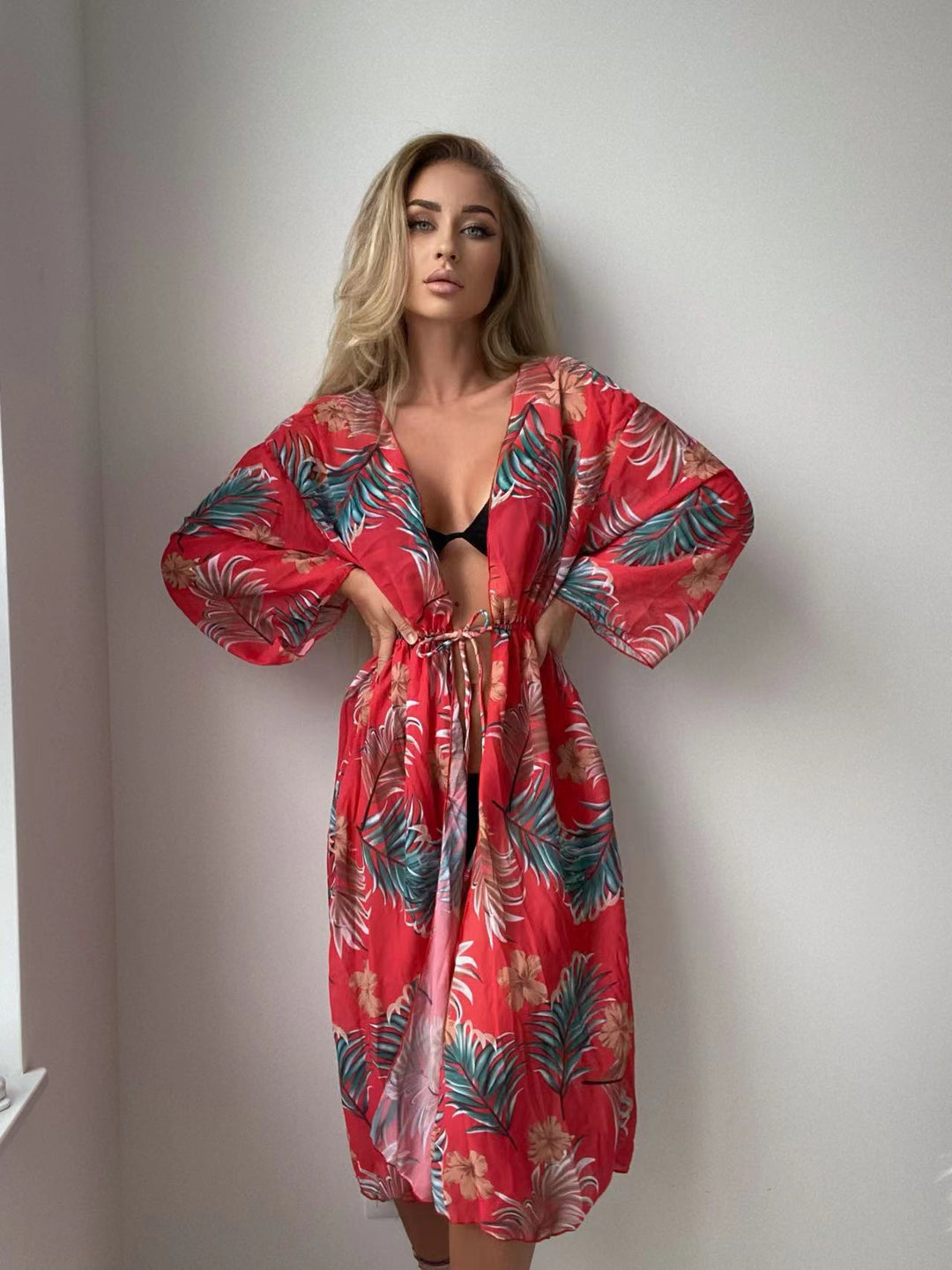 Damen luftiger Strandkimono mit floralen Motiven R&B