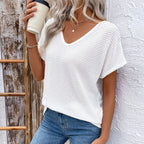 Damen Lockere V-Neck Strickbluse R&B