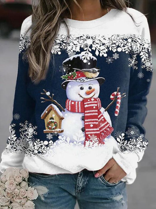 Damen nan weihnachtliches Sweatshirt mit Schneemann-Motiv und Rundhalsausschnitt R&B