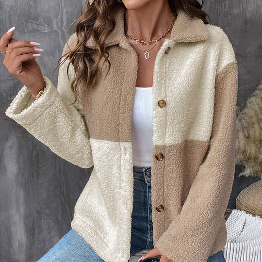 Damen Kuschelige Fleecejacke mit Karomuster und Knopfdetails R&B