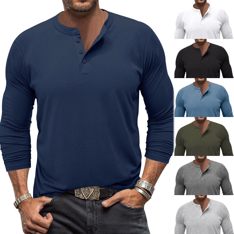 Herren Langarm-Henley-Shirt mit praktischem Knopfdesign R&B