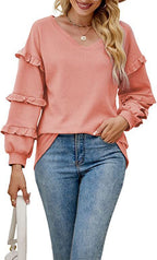Damen Rüschensweater mit V-Ausschnitt R&B
