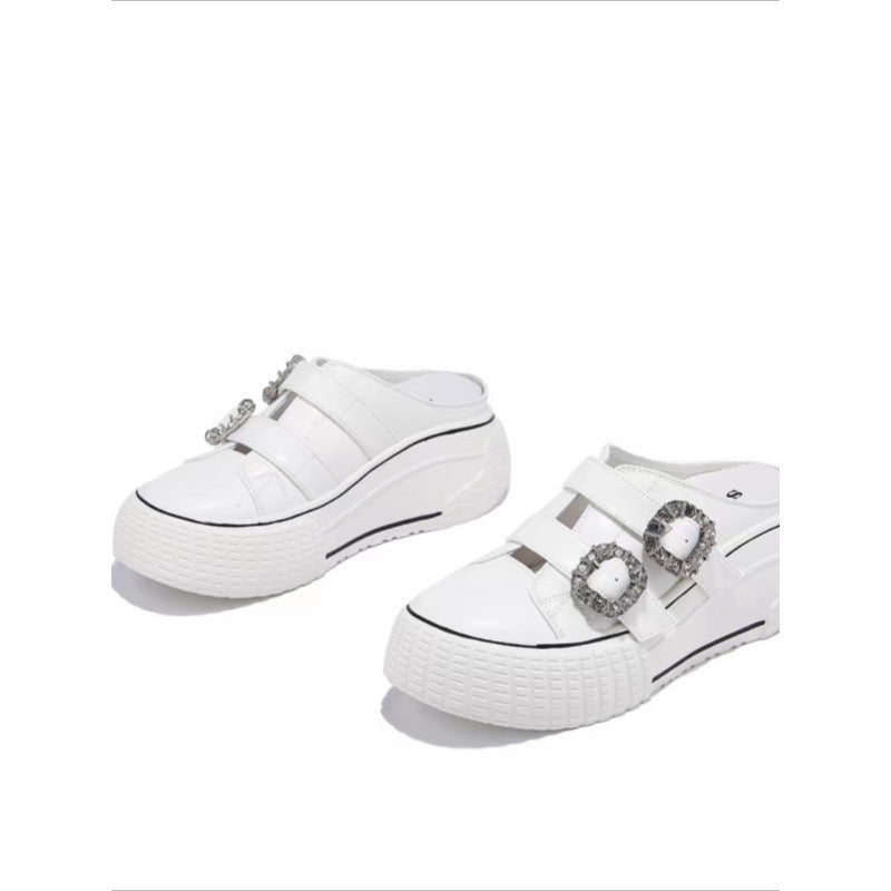 Damen trendige Plateau-Mules mit modischen Strassschnallen R&B