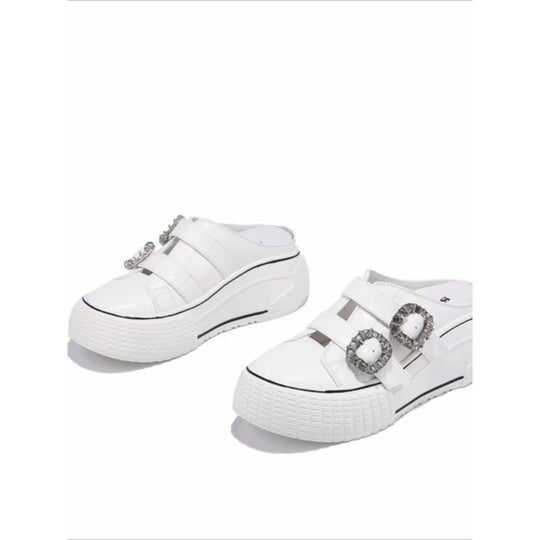 Damen trendige Plateau-Mules mit modischen Strassschnallen R&B