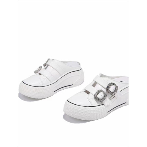 Damen trendige Plateau-Mules mit modischen Strassschnallen R&B