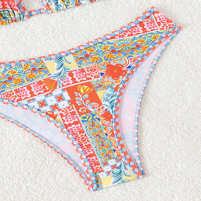 Damen Triangel-Bikini mit verstellbaren Trägern und buntem Muster R&B