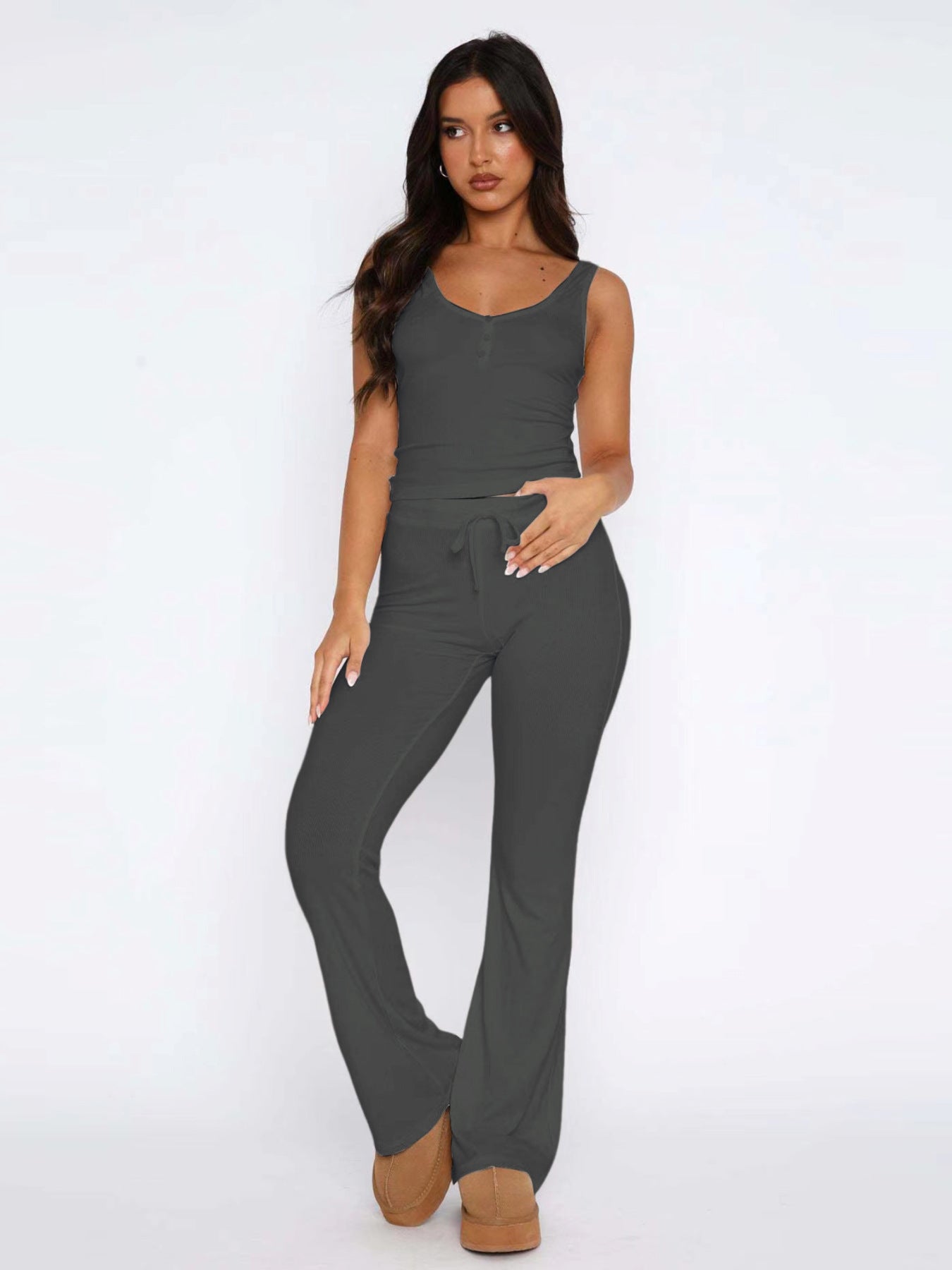 Damen lässiges Freizeit-Set mit kurzer Bluse und weiten Hosen R&B