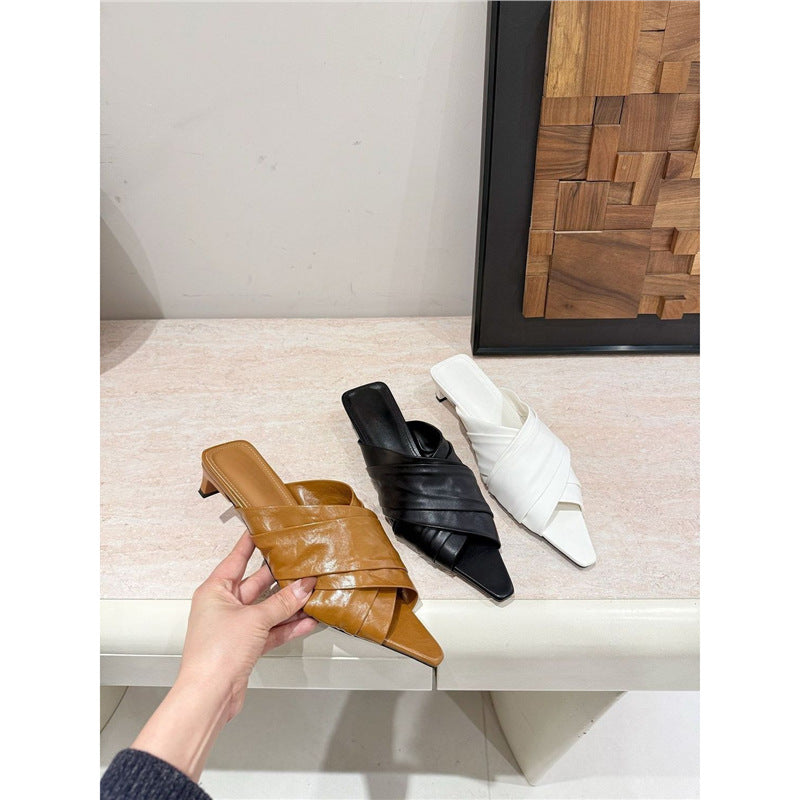 Damen elegante Mules mit geschwungenem Riemendetail R&B