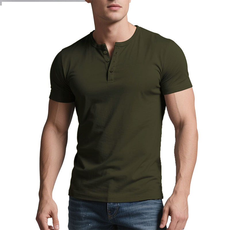 Herren nan kurzes Henley-Shirt mit dezenter Knopfleiste und figurbetontem Schnitt R&B