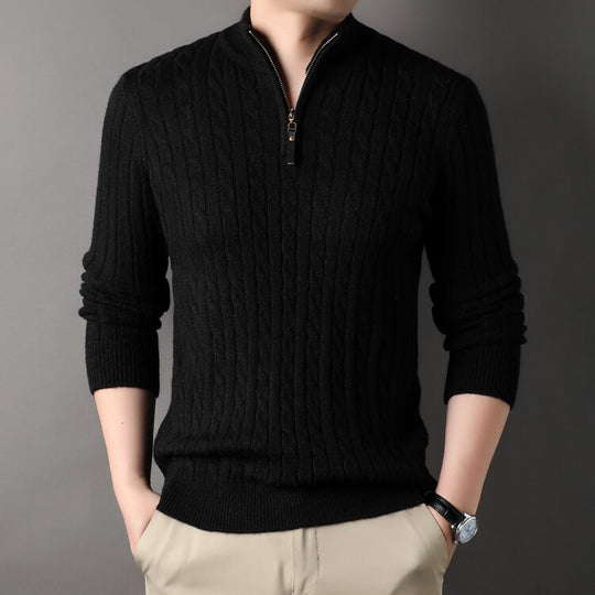 Herren Pullover mit Zipper und strukturiertem Zopfmuster R&B