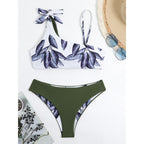Damen Triangel-Bikini mit modischem Floral-Muster und einseitigem Träger R&B