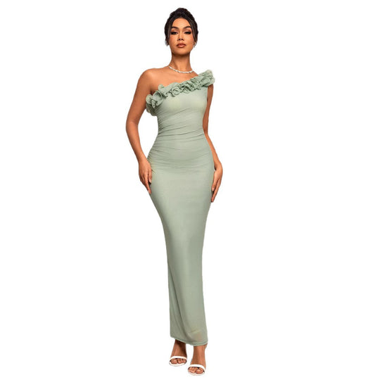 Damen Elegantes Tailliertes Abendkleid mit Rüschen R&B