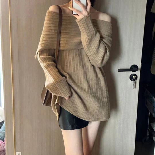 Damen Oversized Pullover mit Off-Shoulder-Schnitt R&B