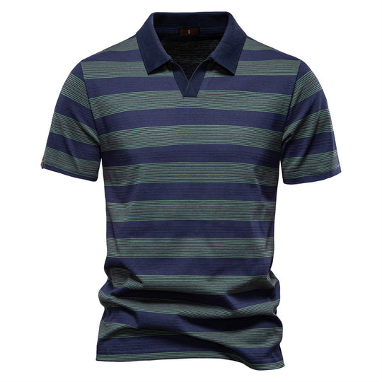 Herren Polo-Shirt mit stylischem V-Ausschnitt und modernem Streifenmuster R&B