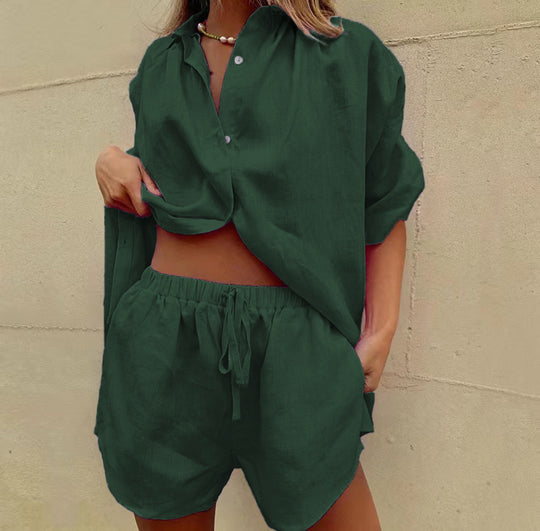 Damen luftige Leinenbluse mit Shorts R&B