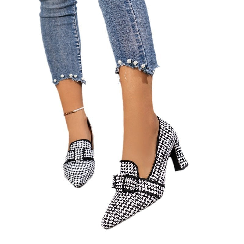 Damen elegante Slingback-Pumps mit dekorativem Karomuster und komfortablem Blockabsatz R&B