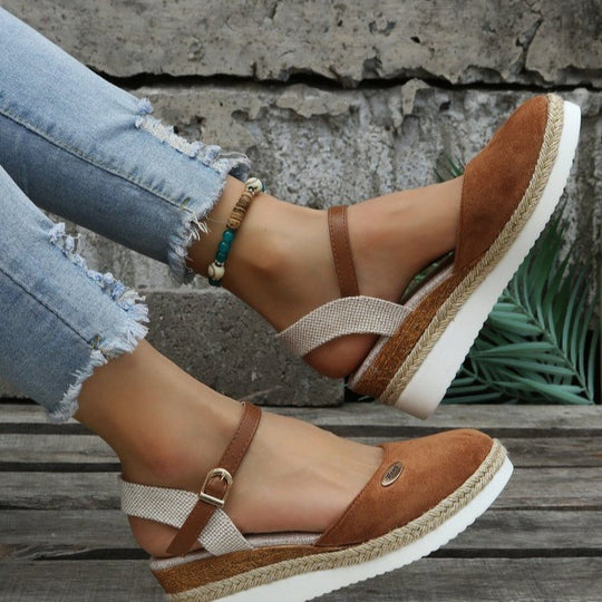 Damen Wedge-Sandalen mit geflochtenem Riemendesign und komfortablem Fußbett R&B