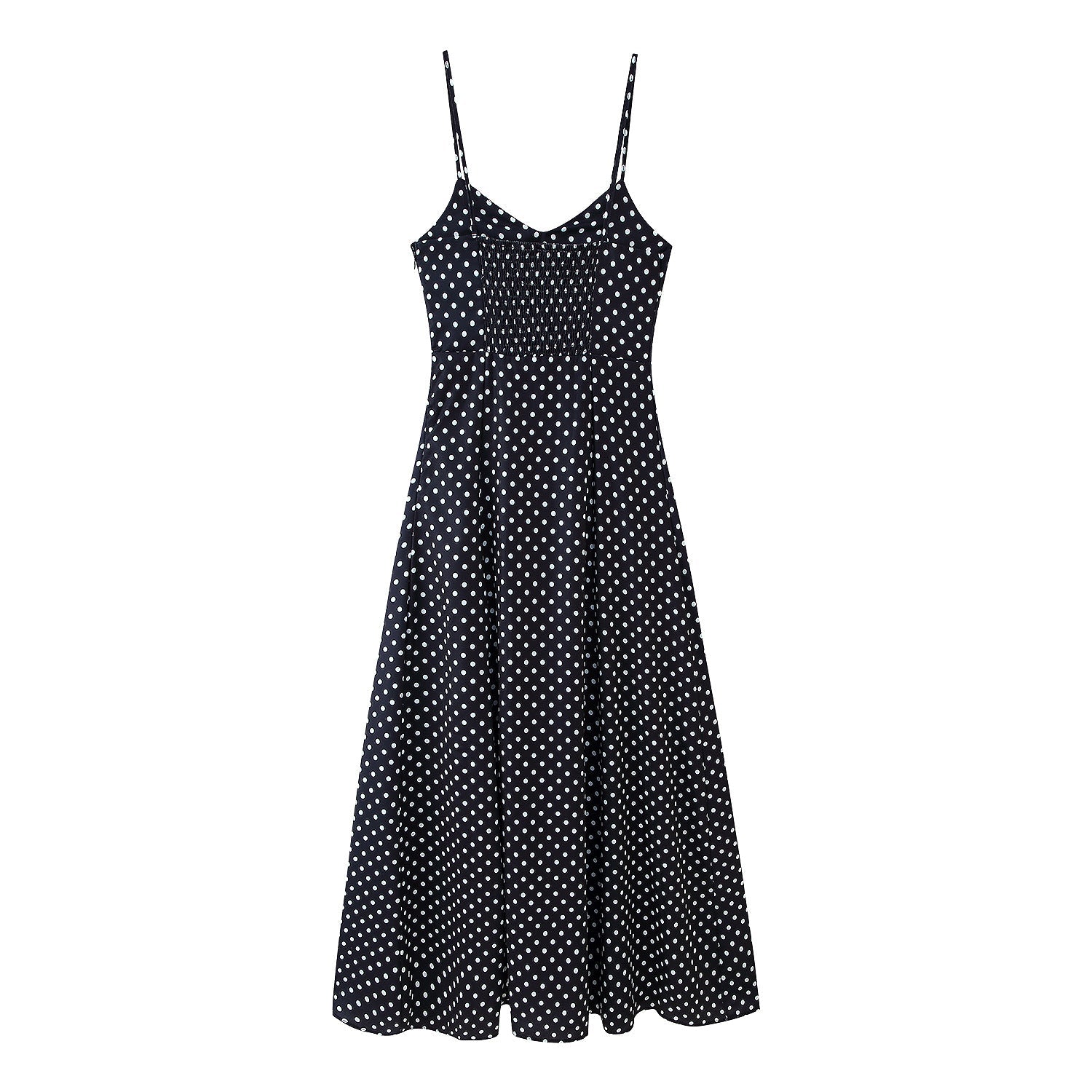 Damen Midikleid mit zarten Spaghetti-Trägern und verspieltem Polka-Dots-Design R&B