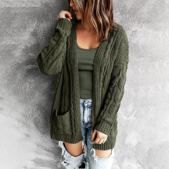 Damen Strickjacke mit Kabelmuster und lässiger Passform R&B