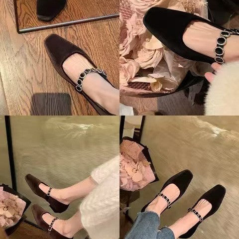 Damen Ballerinas mit elegantem Riemendesign und modischem Schmuck