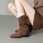 Damen Stiefeletten im Western-Stil mit modischem Riemen und Blockabsatz R&B