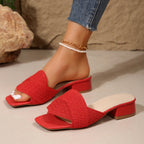 Damen modische Slipper mit dekorativem Riemendesign und niedriger Blockabsatz R&B