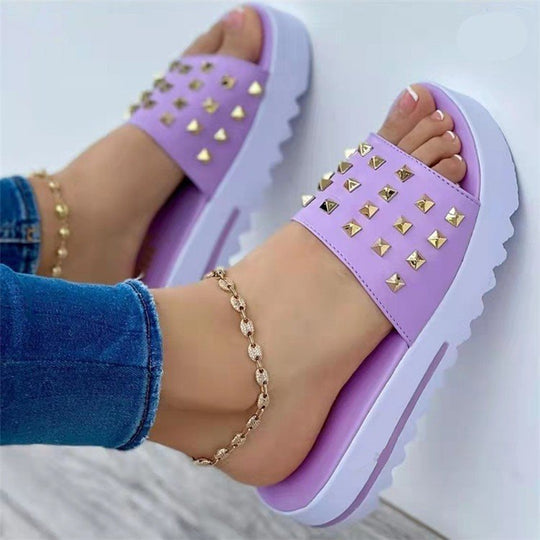 Damen nan Nieten-Pantolette mit gepolstertem Komfortfußbett und profiliertem Flatform-Absatz R&B