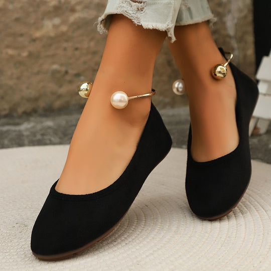 Damen Elegante Ballerinas mit kunstvollem Perlenschmuck und rutschfester Sohle R&B