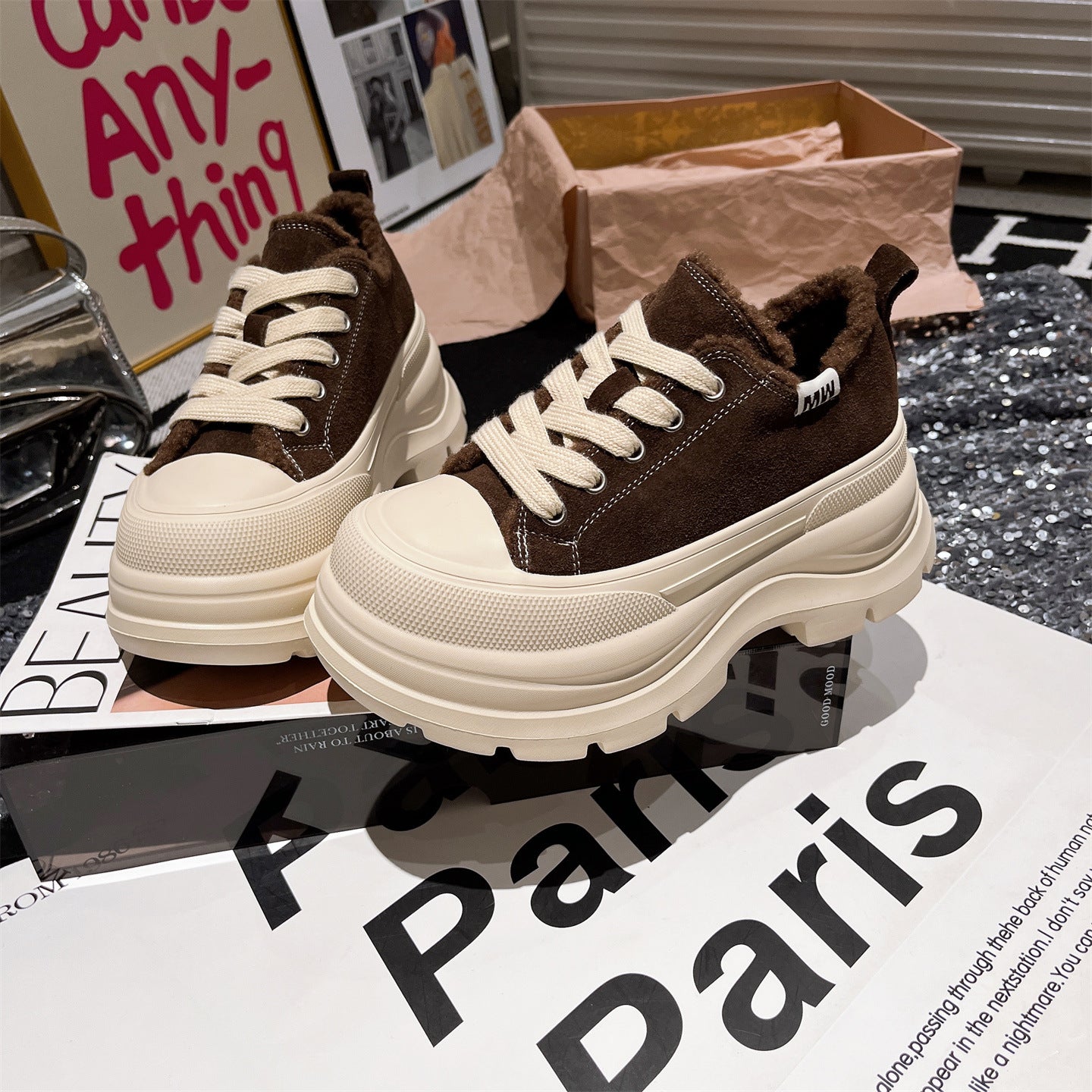 Damen Sneakers mit luxuriösem Fleece-Innenfutter und robustem Plateau R&B
