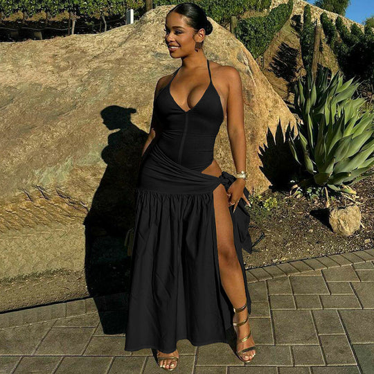 Damen Elegantes Strandkleid mit seitlichem Schlitz und tiefem V-Ausschnitt R&B