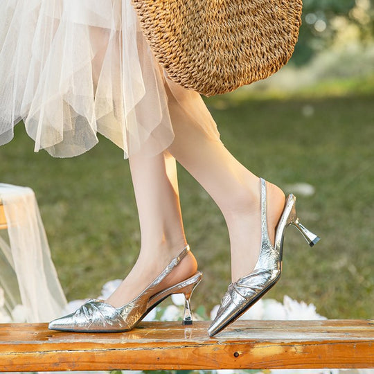 Damen elegante Slingback-Pumps mit metallic glänzendem Obermaterial R&B